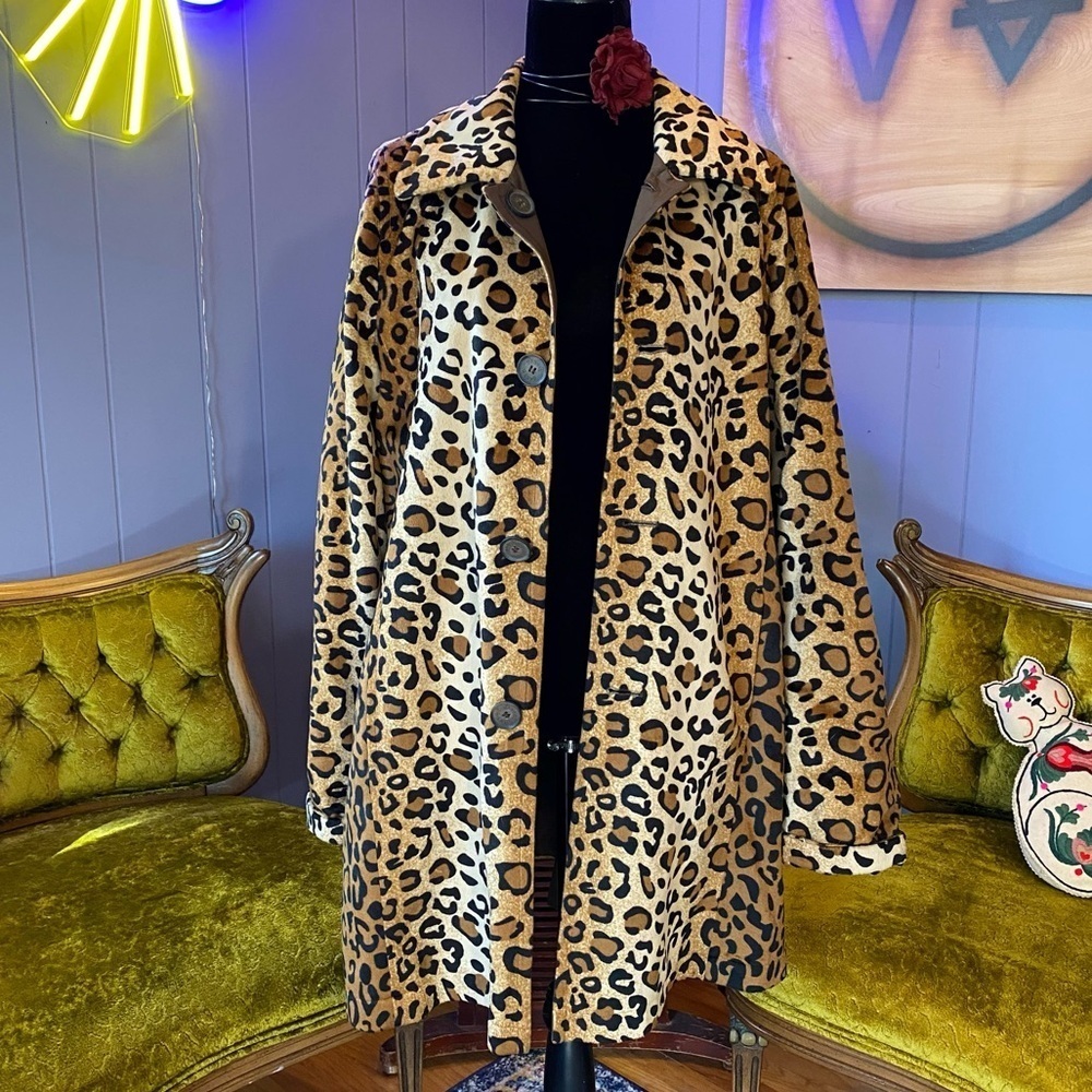 Vintage Y2K Dennis Basso Faux Leopard Print Coat Size XL/2XL